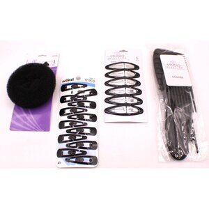 Lot 4 Hair Accessories Studio Collection Comb Snap Clips Belle Bun Maker Black
